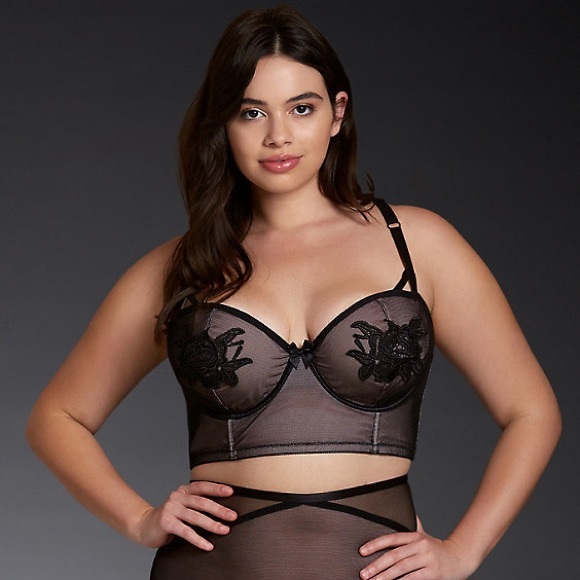 torrid Other - BLACK & LIGHT PINK FLORAL APPLIQUÉ BRALETTE